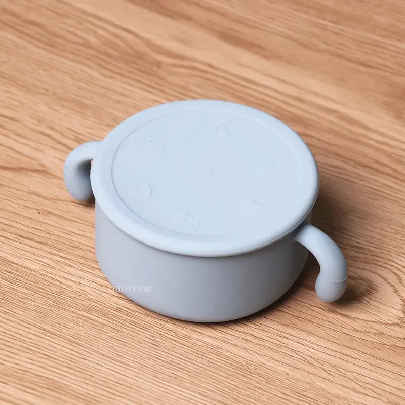 Silicone Dish for Babies Snack Bowl Kids Feeding Snack Cup with Lid Leak-proof