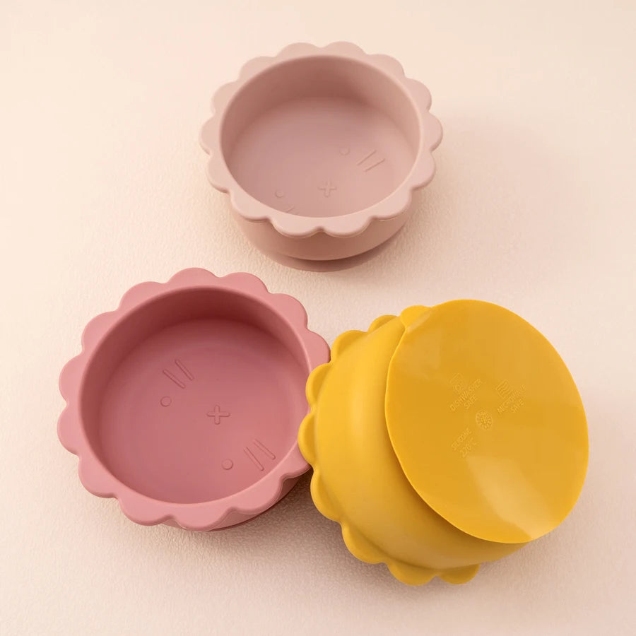 1PC Baby Silicone Bowl Cute Cartoon Lion Shape Baby Tableware Solid Color Baby Food Storage