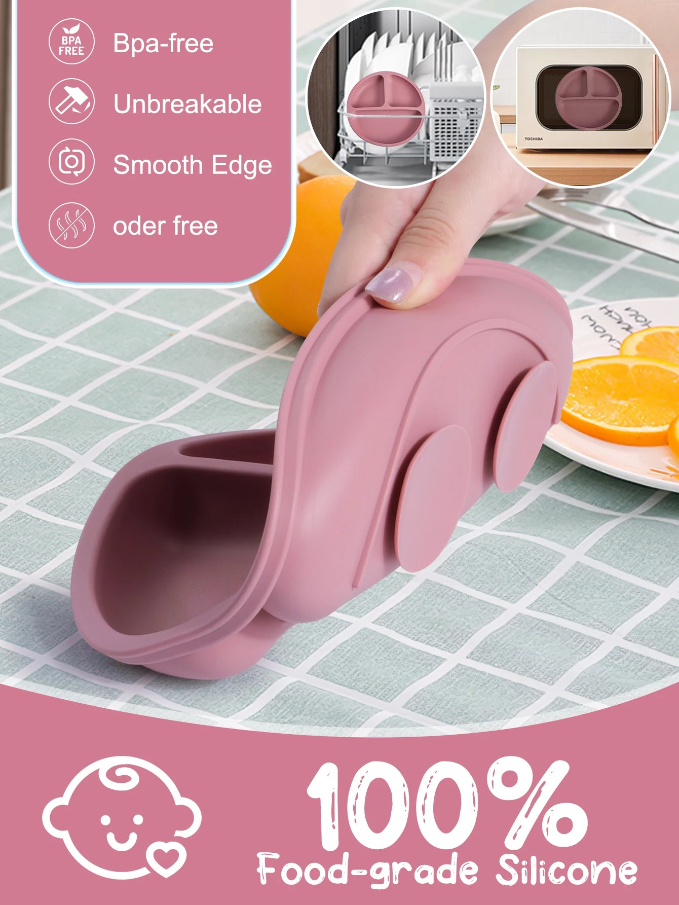 3PCS Silicone Baby Feeding Set BPA Free Suction Bowl Divided Plate Spoon Fork Silicone Bibs Children Tablewar