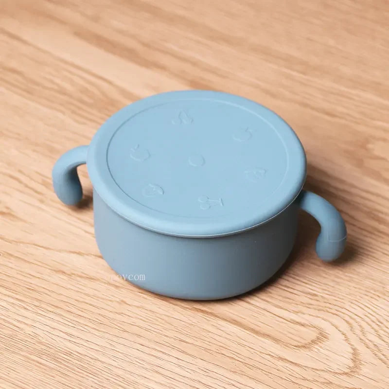 Silicone Dish for Babies Snack Bowl Kids Feeding Snack Cup with Lid Leak-proof