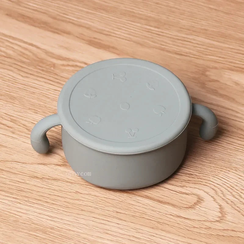 Silicone Dish for Babies Snack Bowl Kids Feeding Snack Cup with Lid Leak-proof