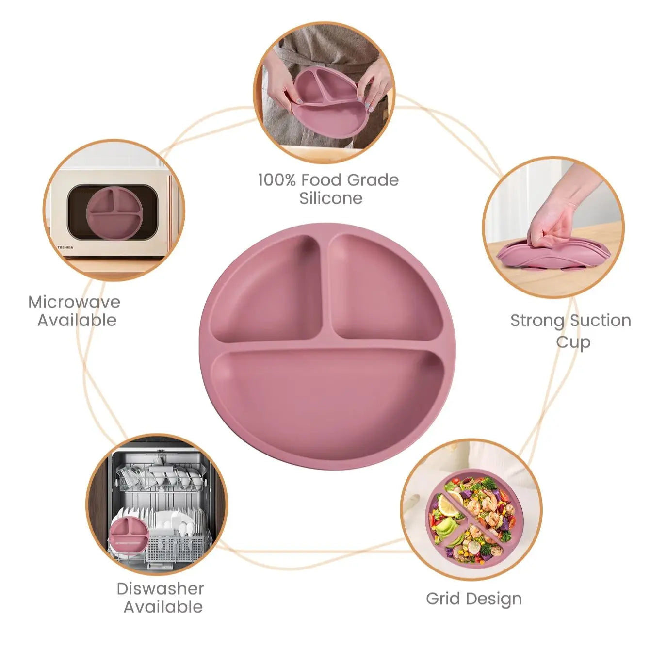 3PCS Silicone Baby Feeding Set BPA Free Suction Bowl Divided Plate Spoon Fork Silicone Bibs Children Tablewar