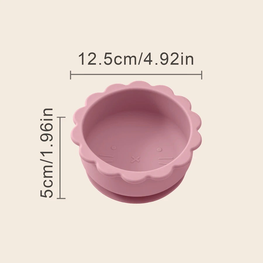 1PC Baby Silicone Bowl Cute Cartoon Lion Shape Baby Tableware Solid Color Baby Food Storage