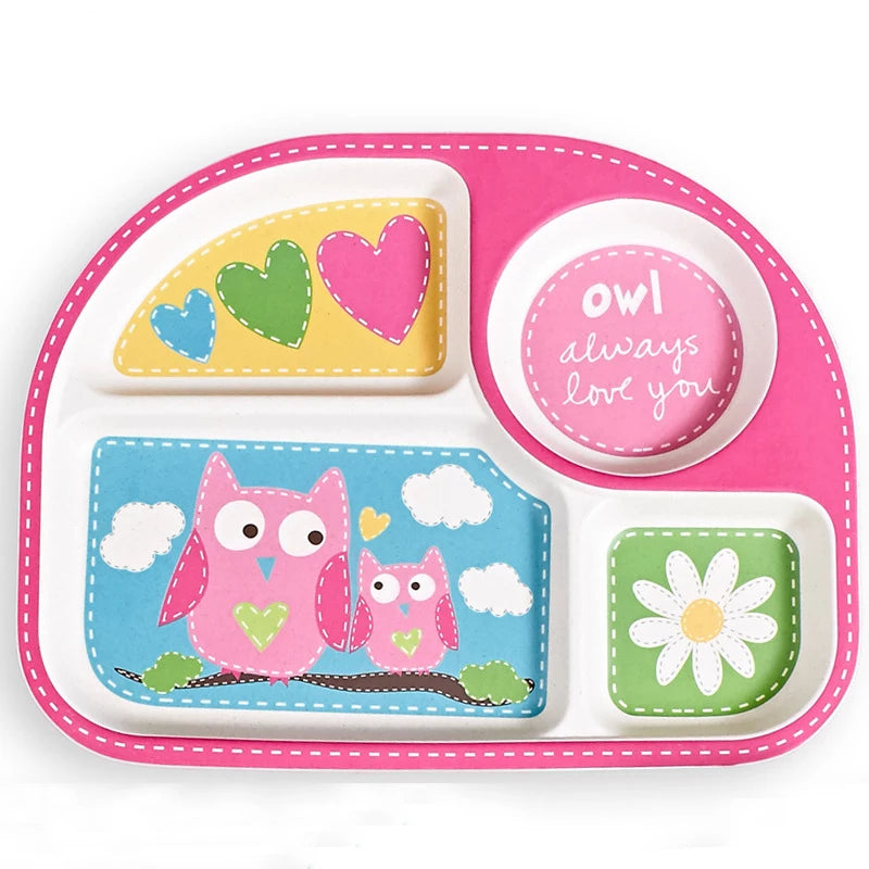 Baby Feeding Plate Cute Cartoon Printing Divided Kids Dinner Plate Eco Friendly Waterproof
