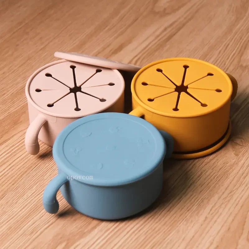 Silicone Dish for Babies Snack Bowl Kids Feeding Snack Cup with Lid Leak-proof