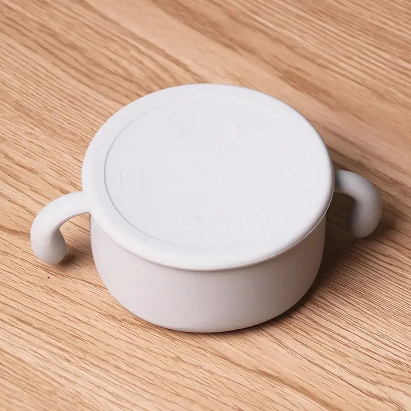 Silicone Dish for Babies Snack Bowl Kids Feeding Snack Cup with Lid Leak-proof