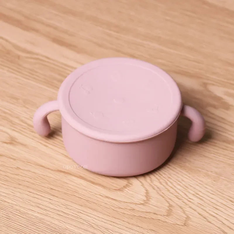 Silicone Dish for Babies Snack Bowl Kids Feeding Snack Cup with Lid Leak-proof