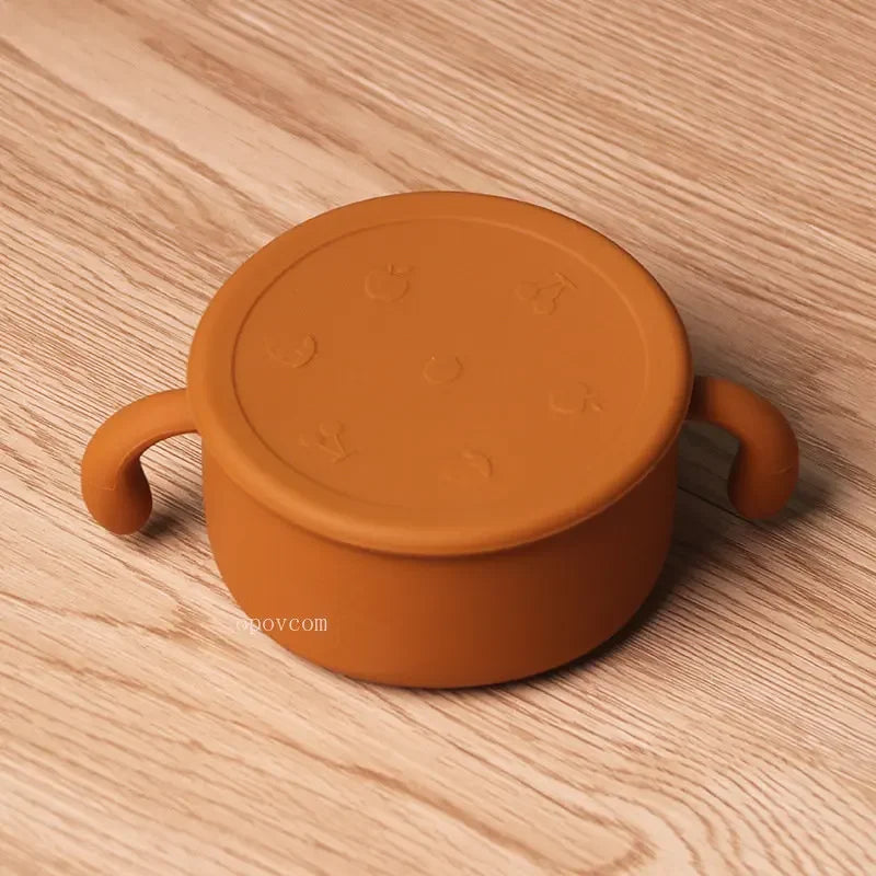 Silicone Dish for Babies Snack Bowl Kids Feeding Snack Cup with Lid Leak-proof