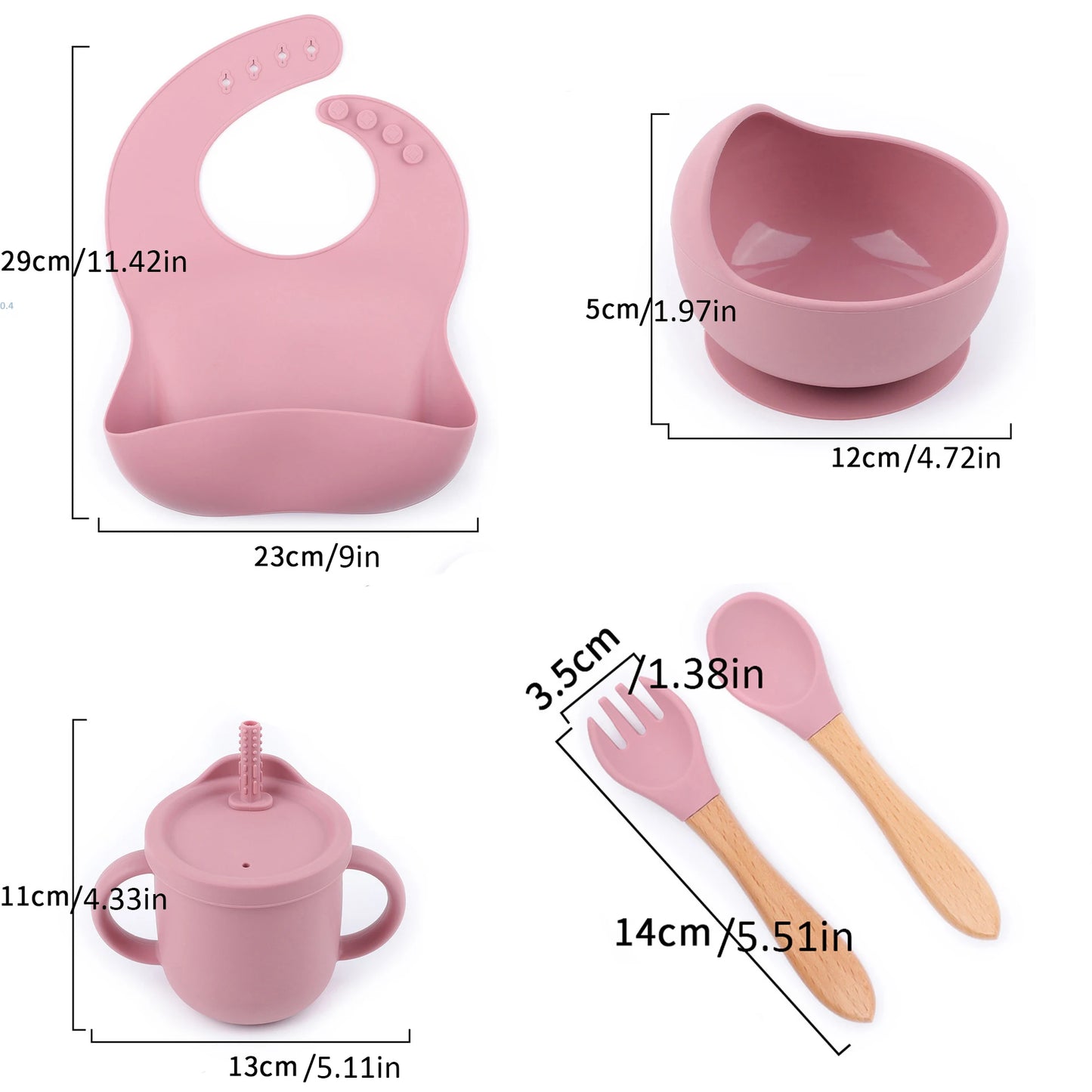 YLS Silicone Baby Feeding Set 5PCS Baby Weaning Supplies Self Feeding Utensils Suction Plate