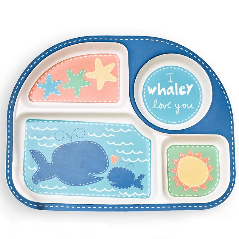 Baby Feeding Plate Cute Cartoon Printing Divided Kids Dinner Plate Eco Friendly Waterproof