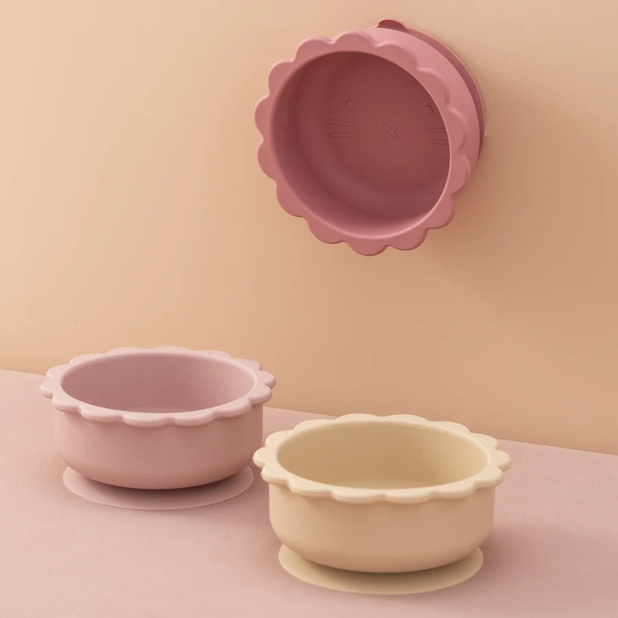 1PC Baby Silicone Bowl Cute Cartoon Lion Shape Baby Tableware Solid Color Baby Food Storage