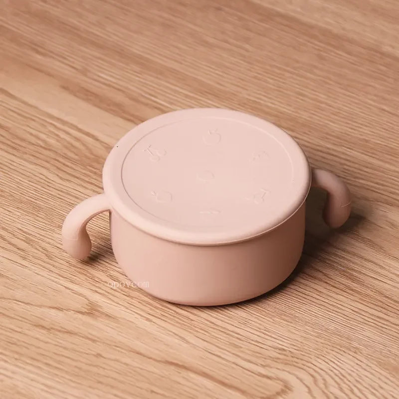 Silicone Dish for Babies Snack Bowl Kids Feeding Snack Cup with Lid Leak-proof