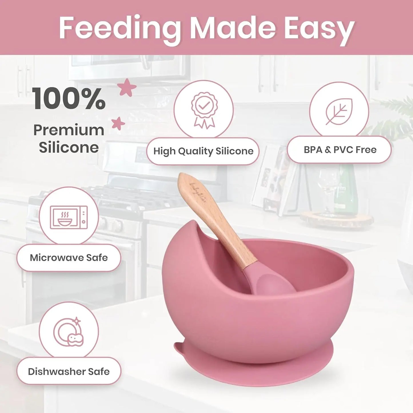 YLS Silicone Baby Feeding Set 5PCS Baby Weaning Supplies Self Feeding Utensils Suction Plate