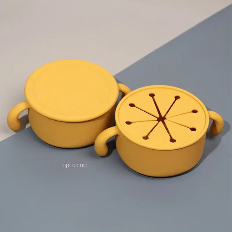 Silicone Dish for Babies Snack Bowl Kids Feeding Snack Cup with Lid Leak-proof