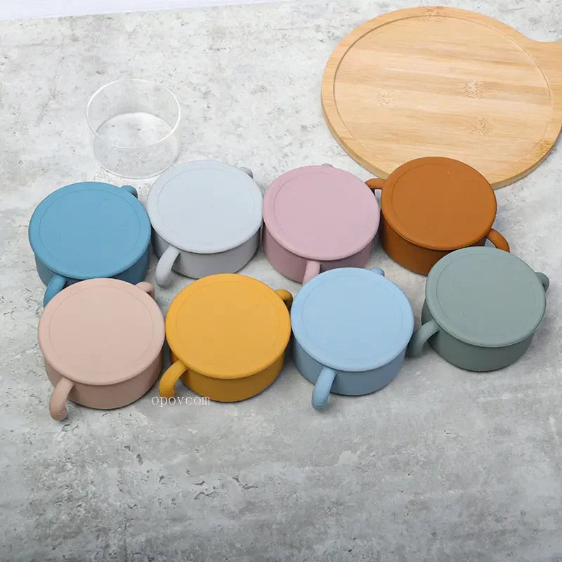 Silicone Dish for Babies Snack Bowl Kids Feeding Snack Cup with Lid Leak-proof