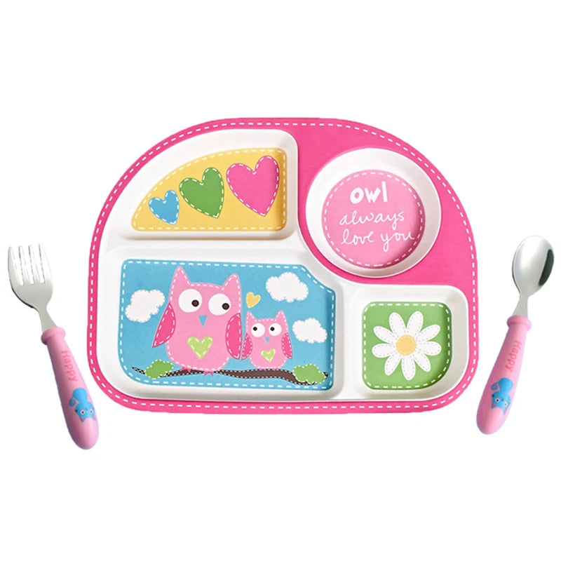 Baby Feeding Plate Cute Cartoon Printing Divided Kids Dinner Plate Eco Friendly Waterproof