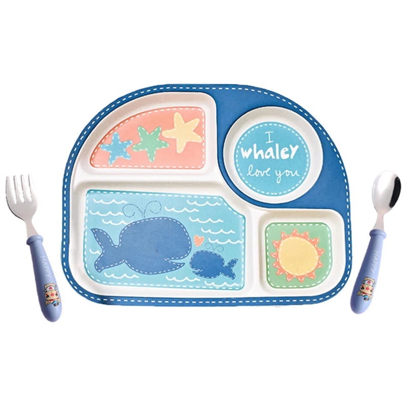 Baby Feeding Plate Cute Cartoon Printing Divided Kids Dinner Plate Eco Friendly Waterproof