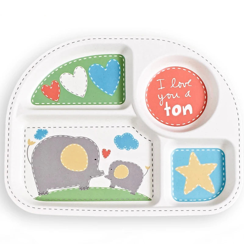 Baby Feeding Plate Cute Cartoon Printing Divided Kids Dinner Plate Eco Friendly Waterproof