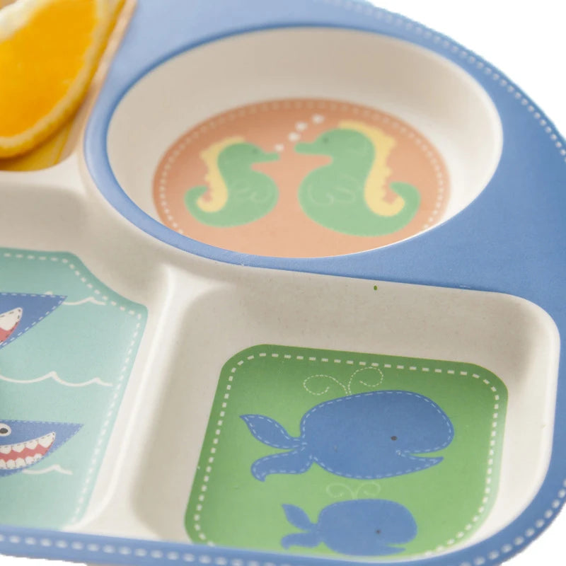 Baby Feeding Plate Cute Cartoon Printing Divided Kids Dinner Plate Eco Friendly Waterproof