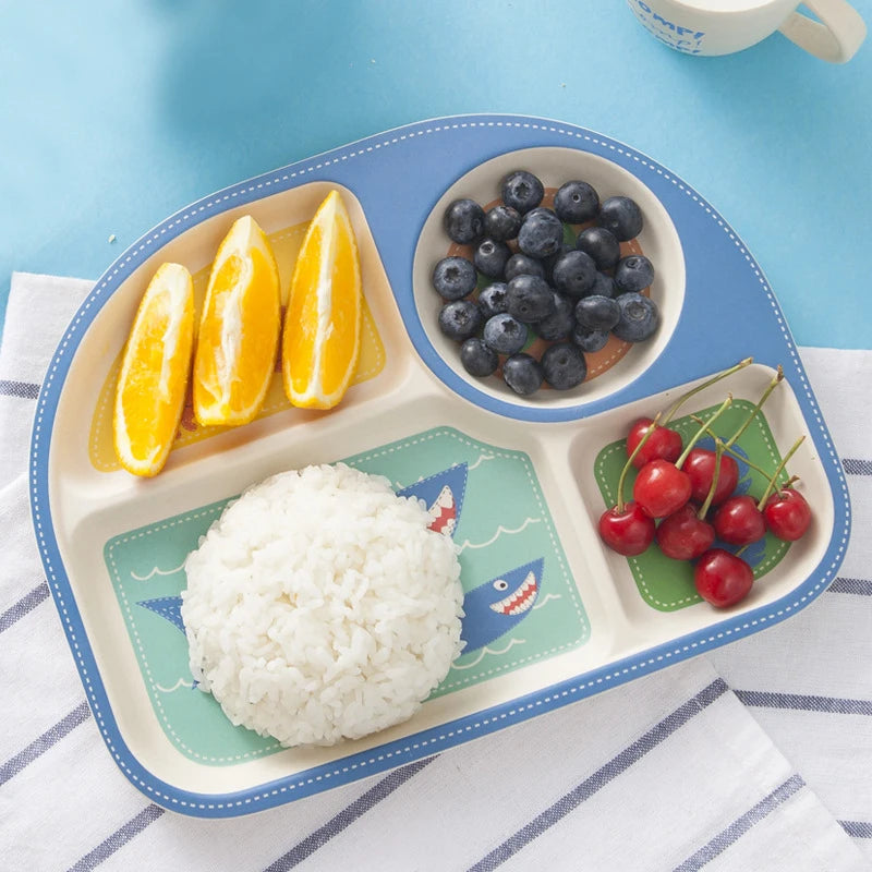 Baby Feeding Plate Cute Cartoon Printing Divided Kids Dinner Plate Eco Friendly Waterproof