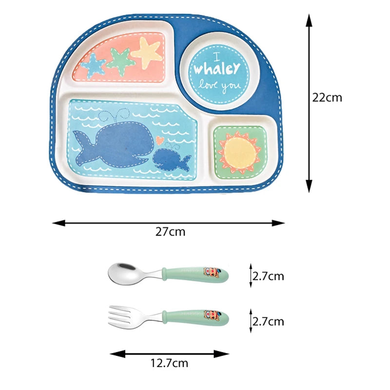 Baby Feeding Plate Cute Cartoon Printing Divided Kids Dinner Plate Eco Friendly Waterproof