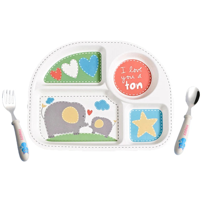 Baby Feeding Plate Cute Cartoon Printing Divided Kids Dinner Plate Eco Friendly Waterproof